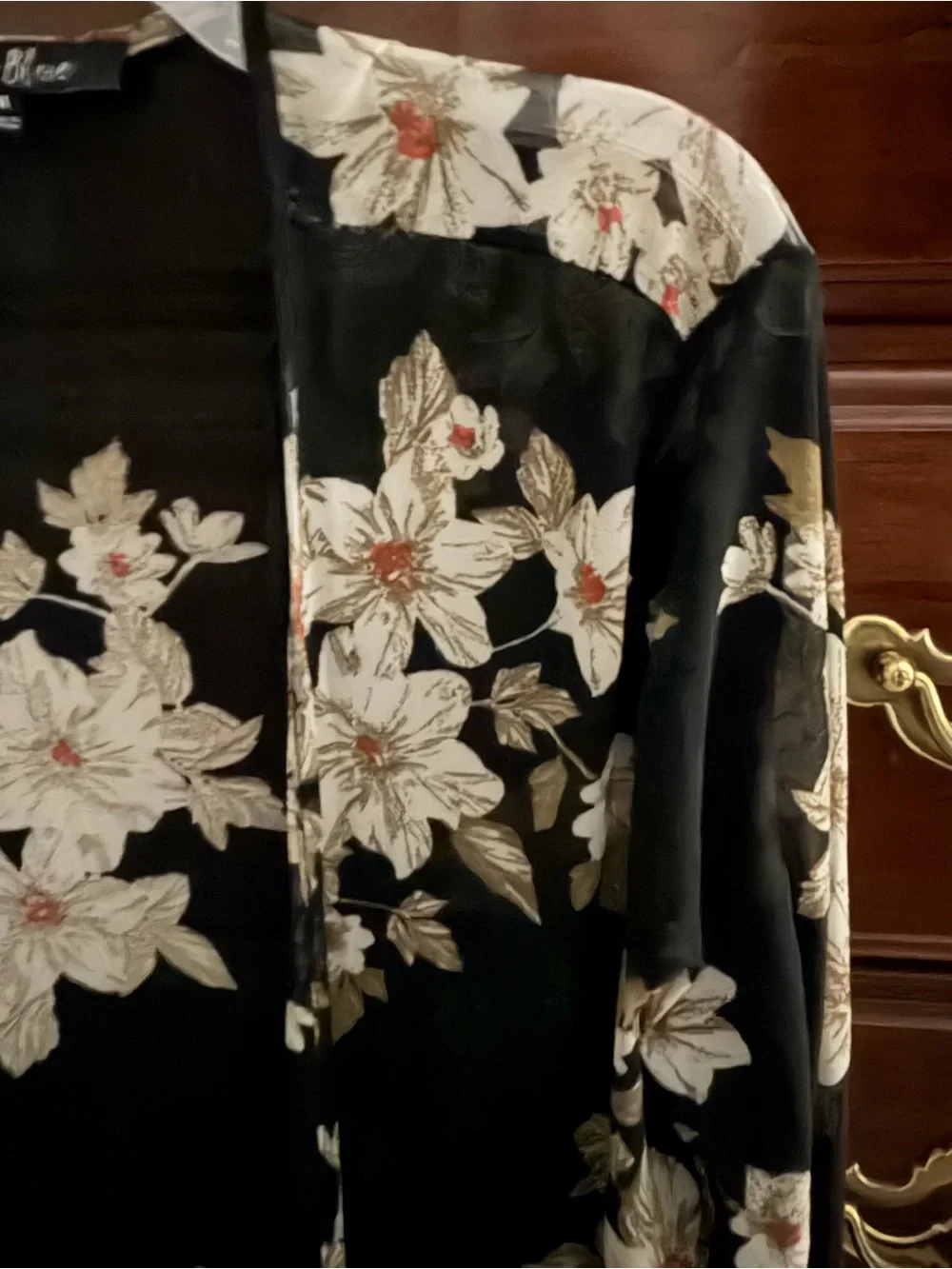 Alice Blue Black Floral Sheer Kimono Robe
